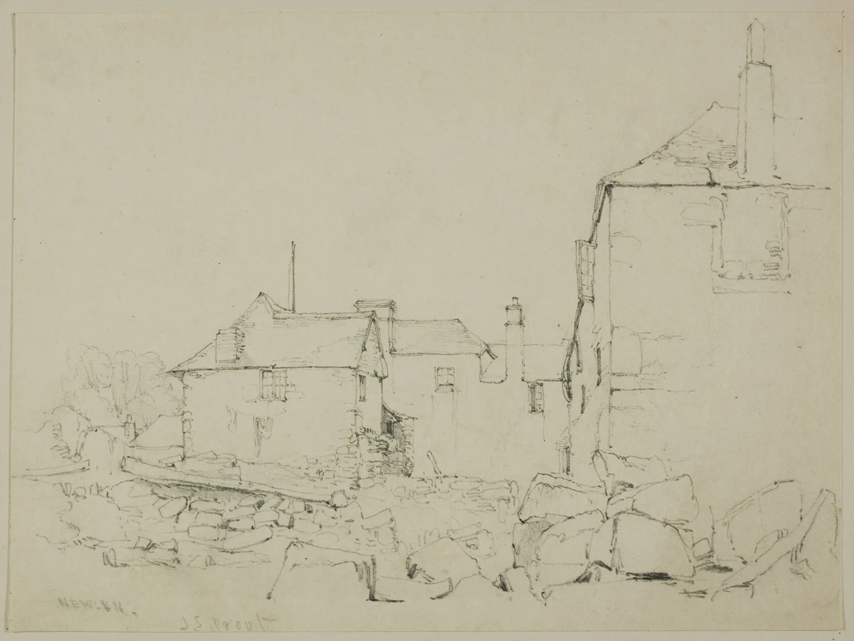 Houses and Stone Wall, Newlyn, Prout, n.d.