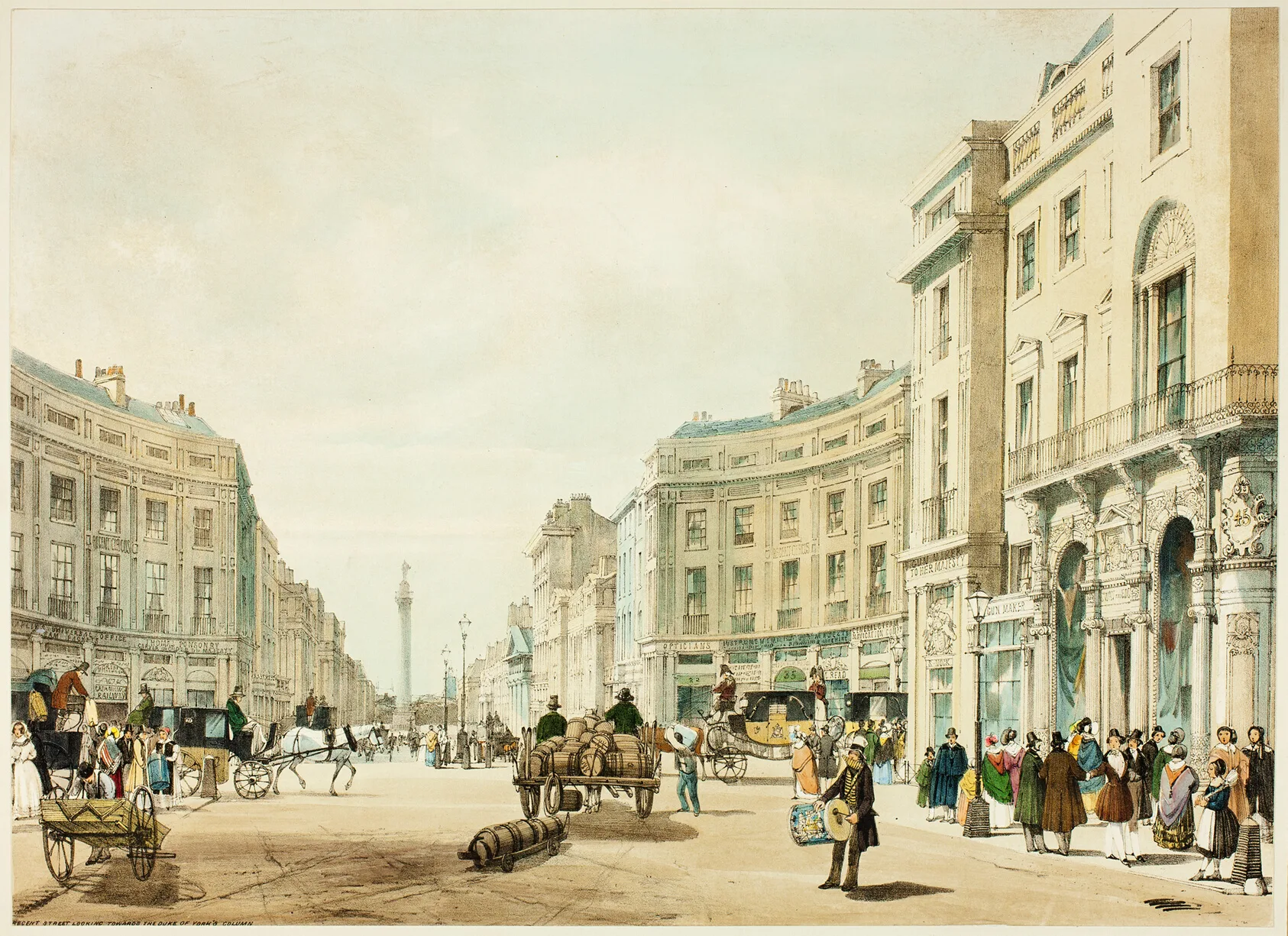 Regent Street Looking Towards the Duke of York's Column, plate twelve from Original Views of London as It Is, Shotter Boys, 1842