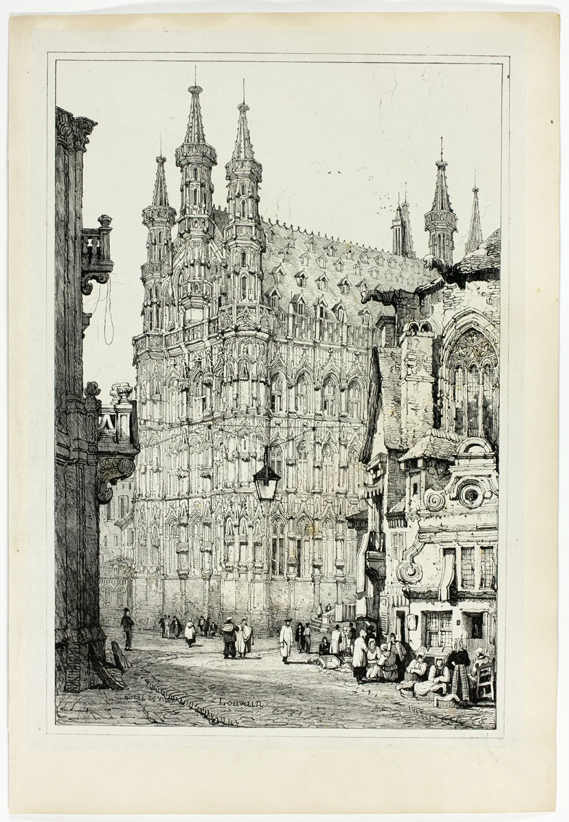 Hotel de Ville, Louvain, from Facsimiles of Sketches made in Flanders and Germany, Prout, 1833