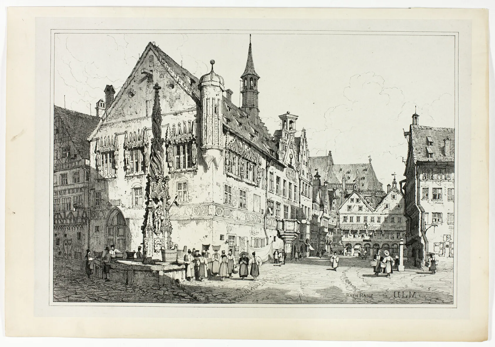 Rath Haus, Ulm, from Facsimiles of Sketches made in Flanders and Germany, Prout, 1833