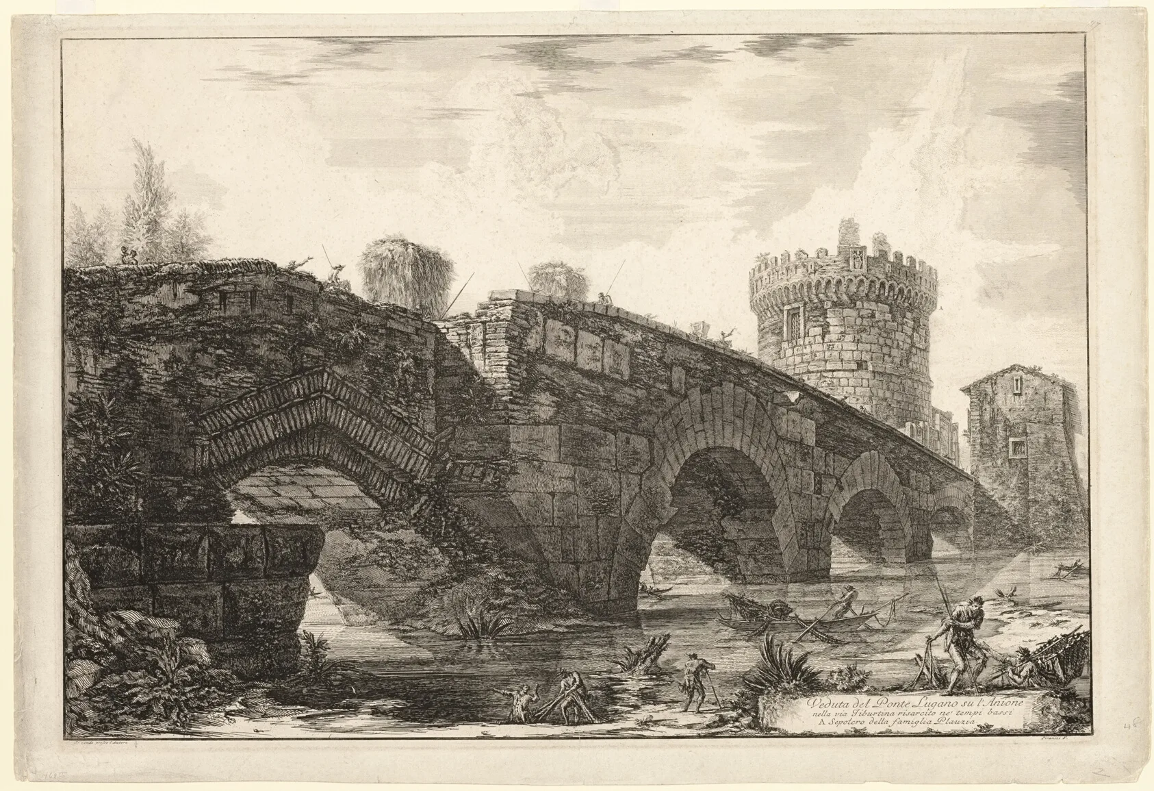 View of Ponte Lugano on the Anio, from Views of Rome, Piranesi, 1763, published 1800–07