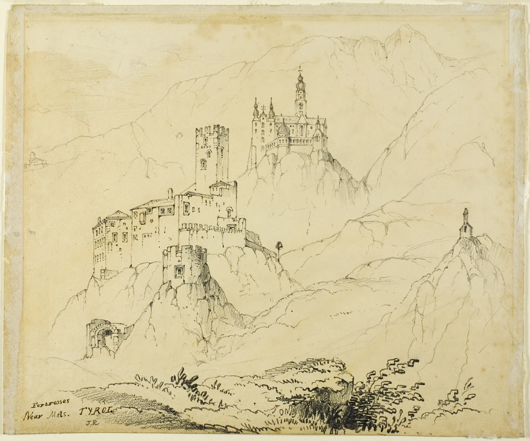 Fortresses in Tyrol, near Mals (recto); Castle in Lenzburg (verso), Ruskin, 1839/1900