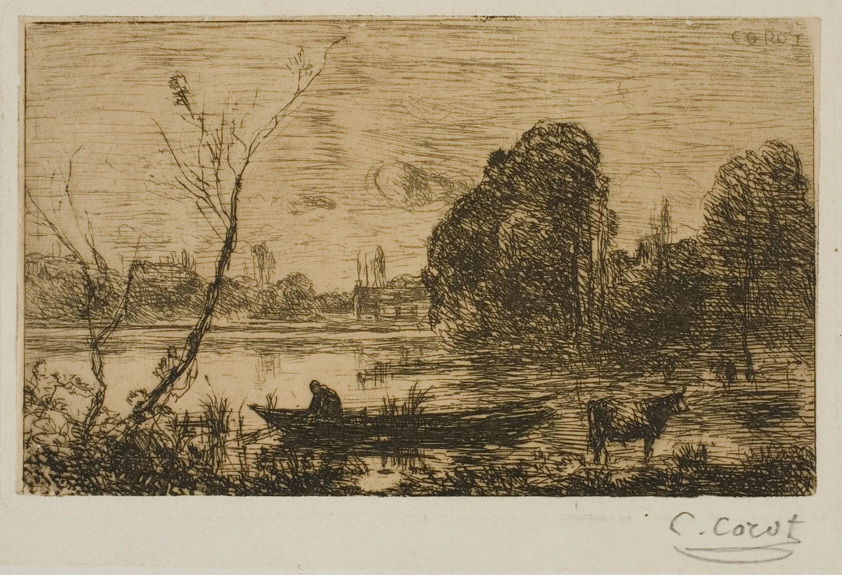 Ville d'Avray: Pond with Boatman, Evening, Corot, 1862–63