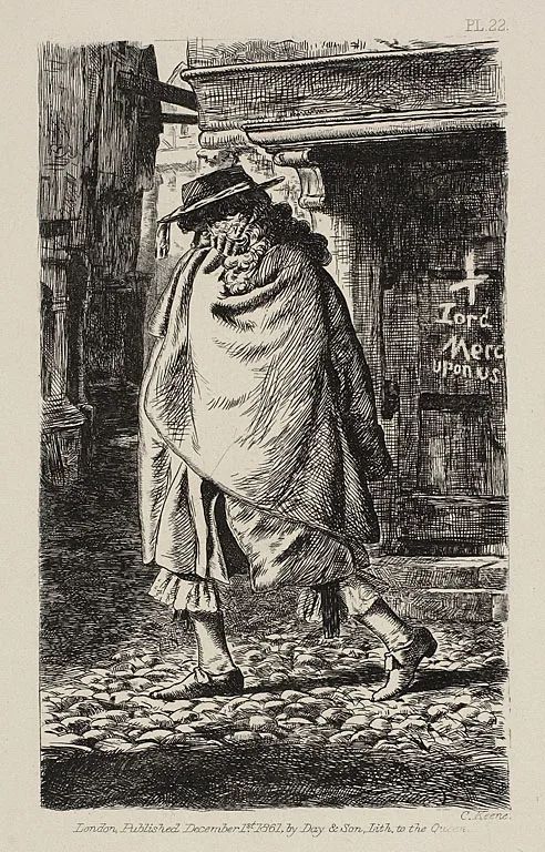 A Cloaked Figure Passing Through the Street (at the Time of the Plague in London), Palmer, published December 1, 1861