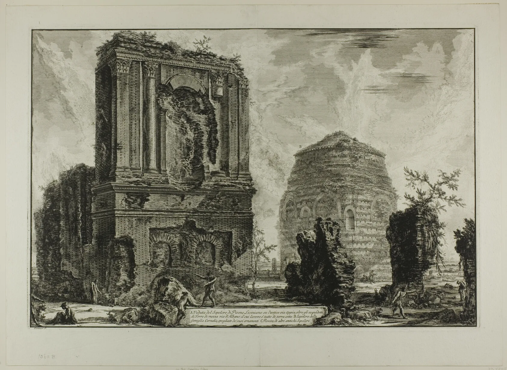 A. View of the Tomb of Licinianus Piso on the ancient Appian Way... B. Tomb of the Cornelii..., from Views of Rome, Piranesi, 1764, published 1800–07