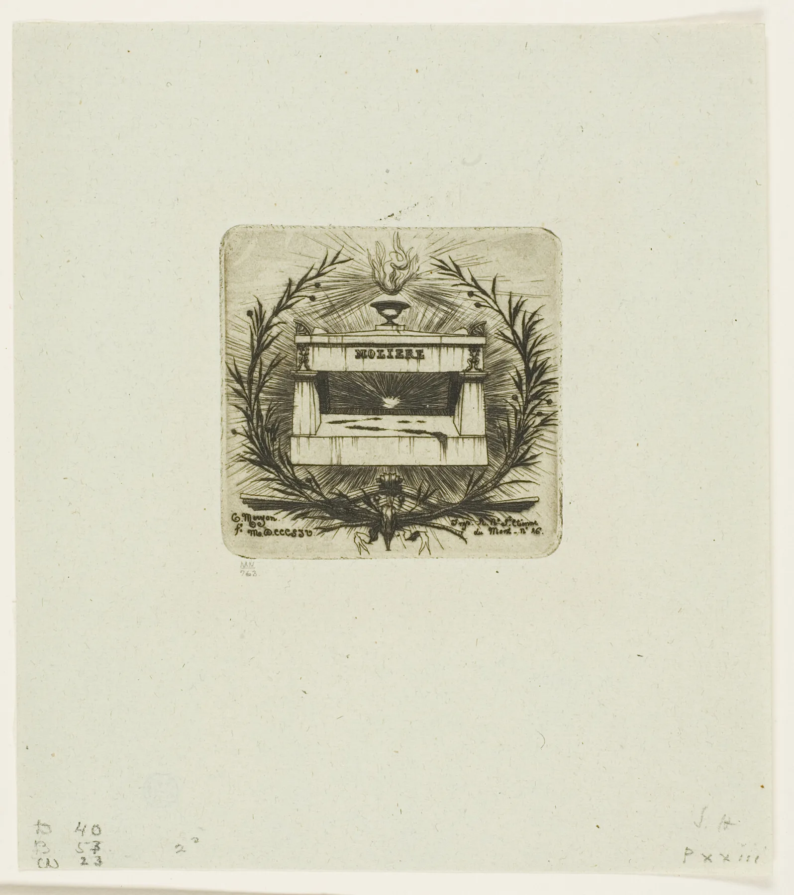 Molière's Tomb, Père-Lachaise Cemetery, Paris, Meryon, 1854
