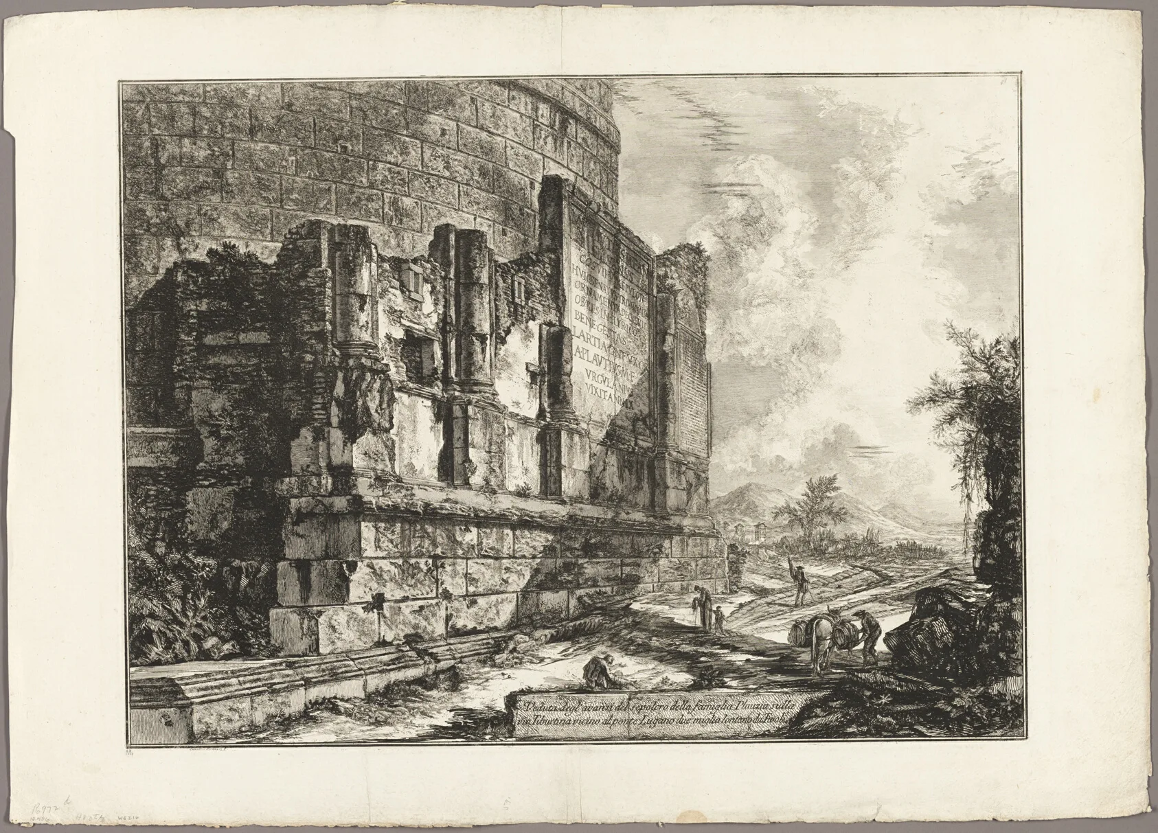 View of the Remains of the Tomb of the Plautii on the Via Tiburtina, near the Ponte Lugano, two miles distant from Tivoli, from Views of Rome, Piranesi, 1760/69, published 1800–07