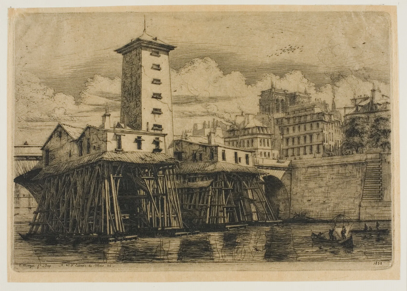 La Pompe Notre-Dame, Paris, Meryon, 1852