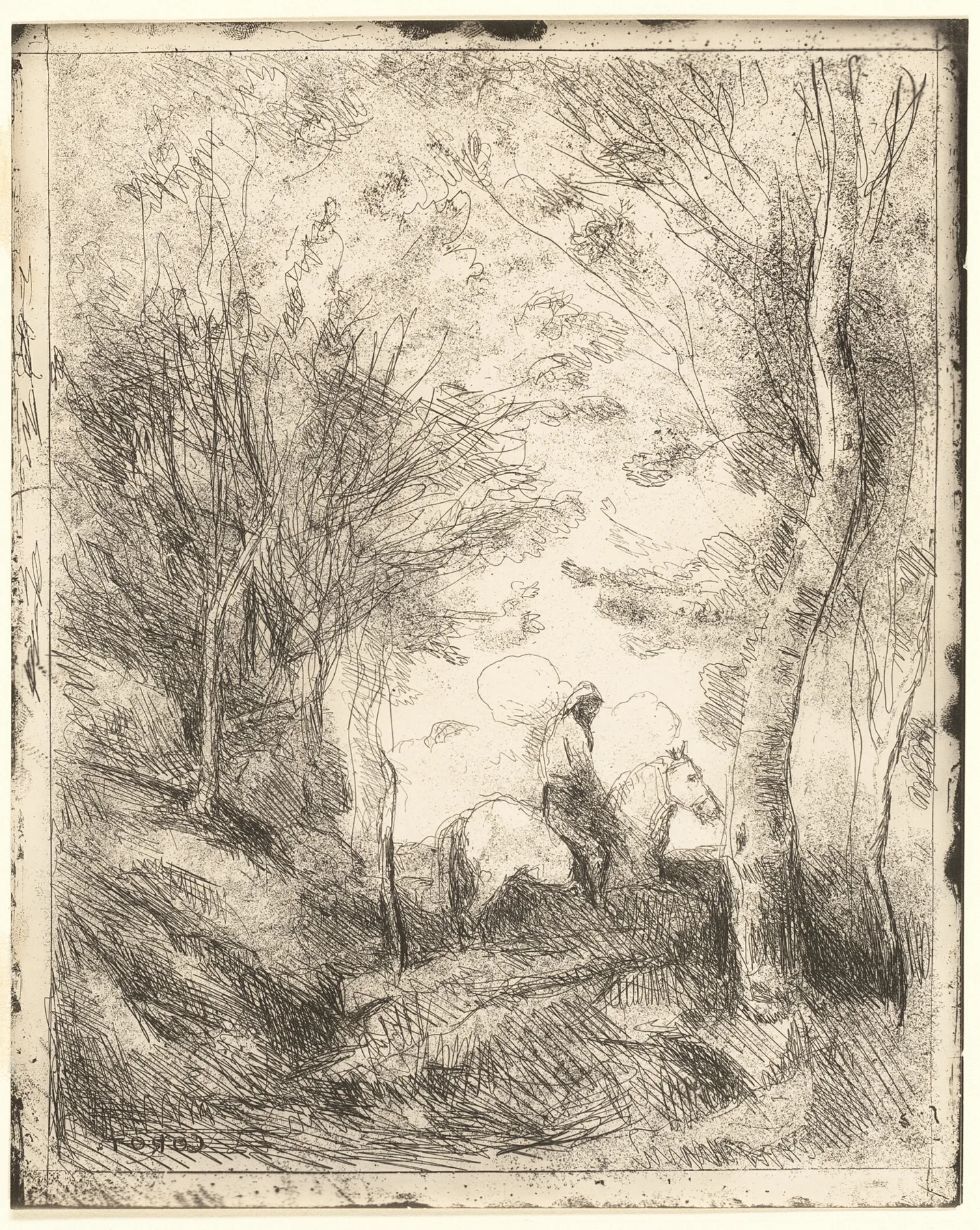 The Rider in the Woods, large plate, Corot, c. 1854