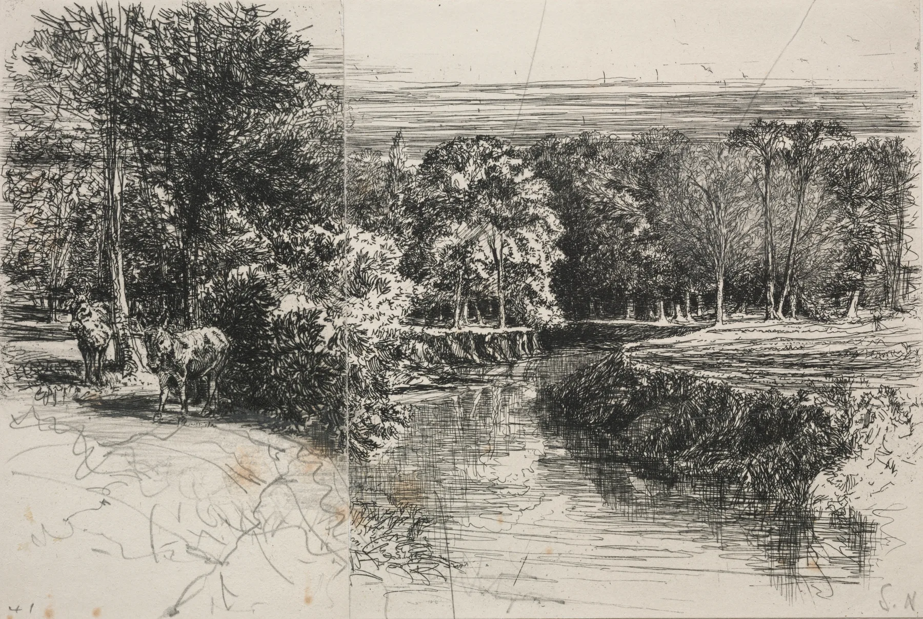 Dundrum River and the Two Asses, Seymour Haden, 1863