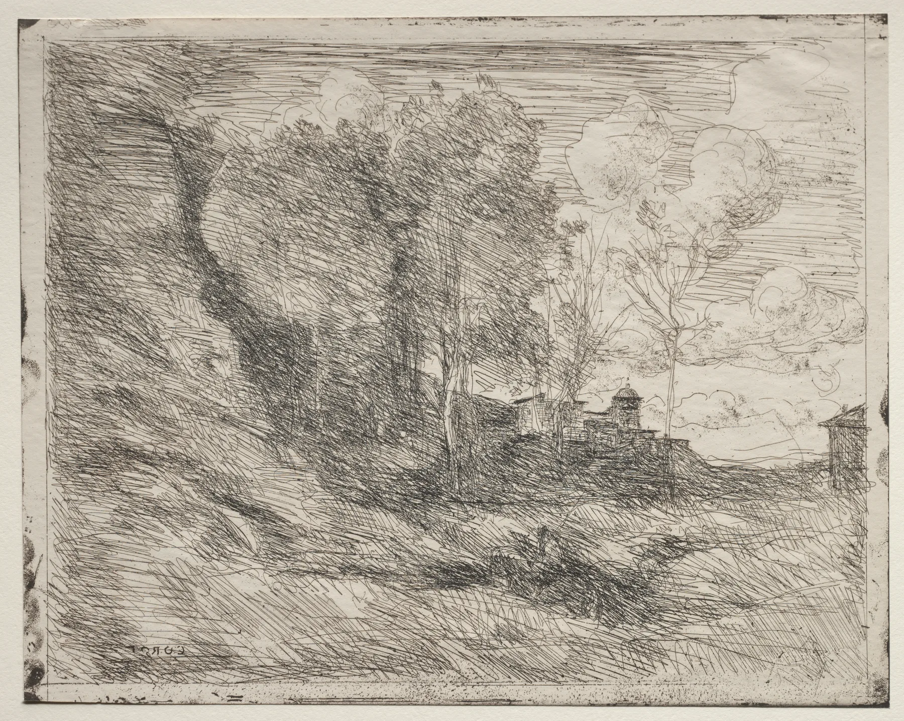 A Souvenir of Ostia, Corot, original impression 1855, printed in 1921