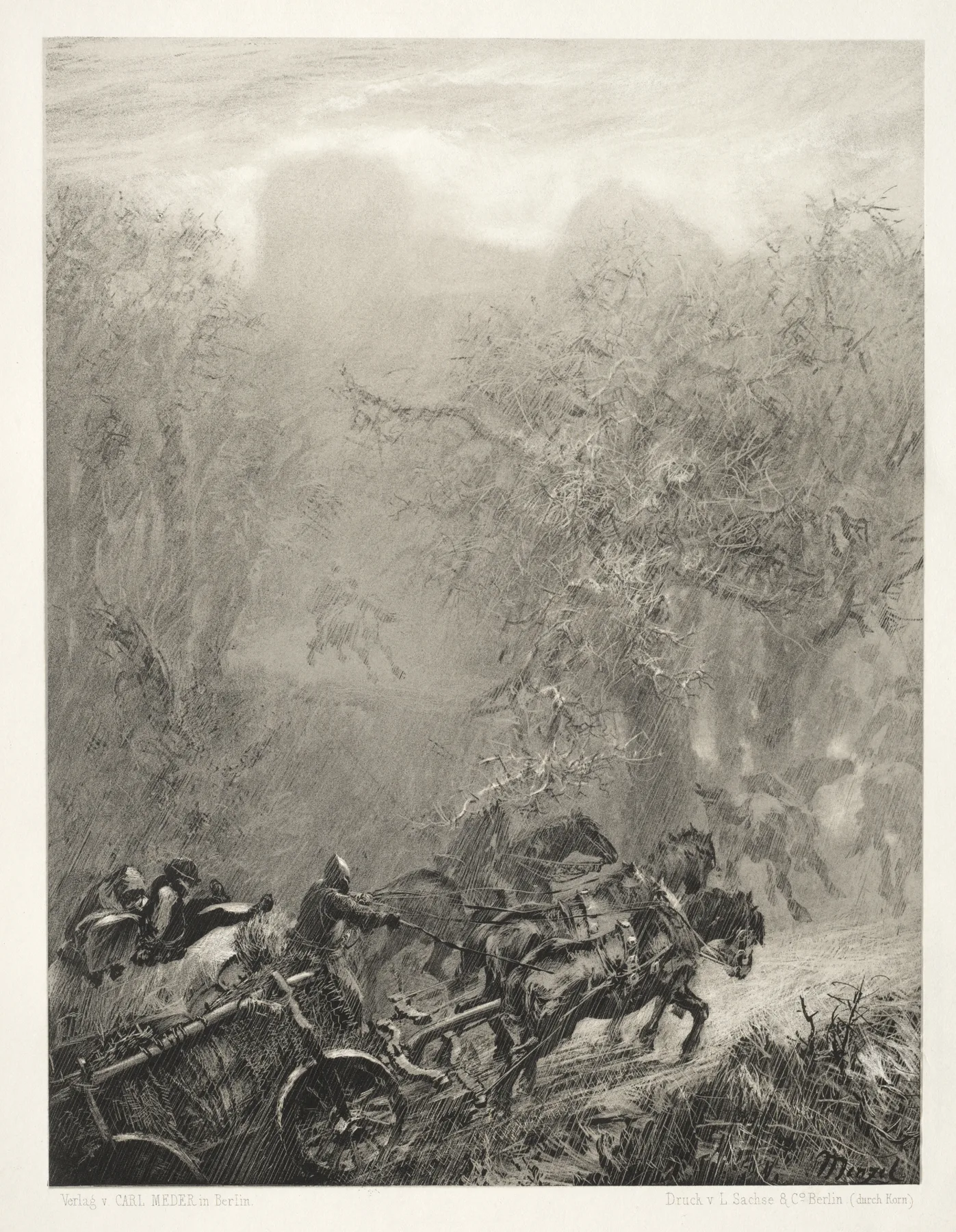 Essay on Stone with Brush and Scraper: The Convoy of Prisoners through a Woods, Menzel, 1851