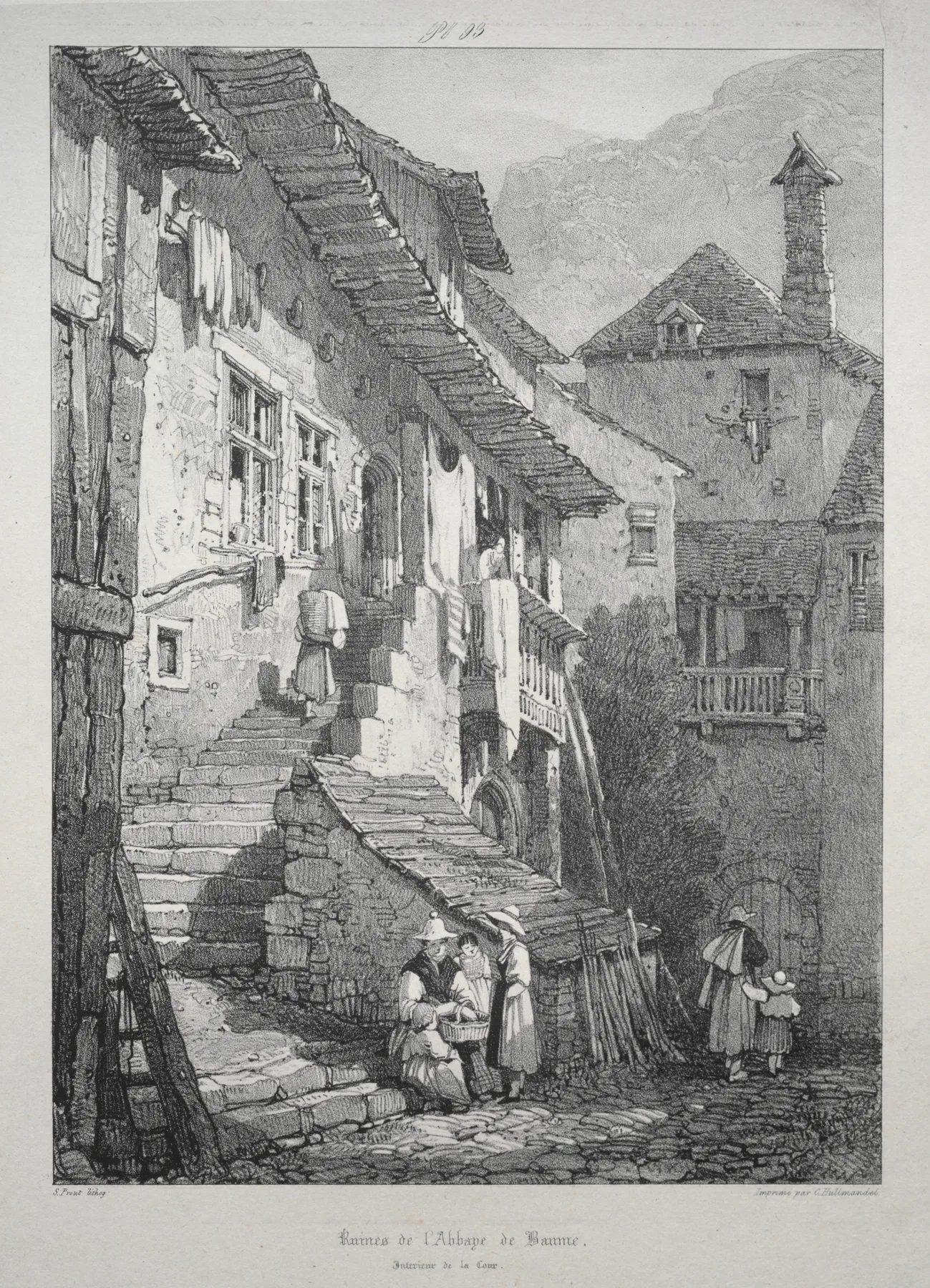 Ruins of the Abbey of Baume.  Interior of the Court, Prout, 1798–1852