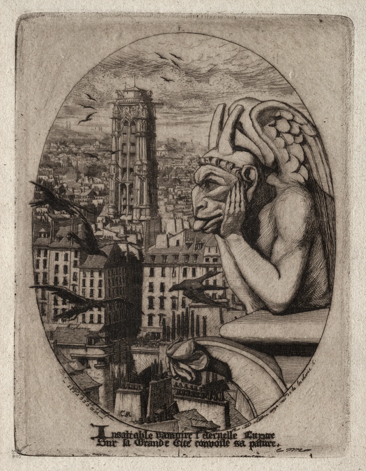 Etchings of Paris:  The Gargoyle, Meryon, 1853