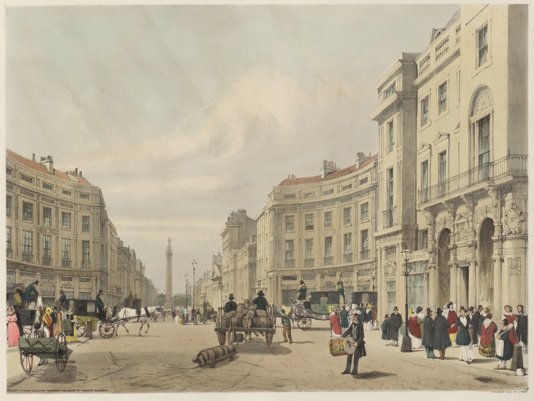 London As It Is:  Regent Street, looking towards the Duke of York's Column, Shotter Boys, 1842