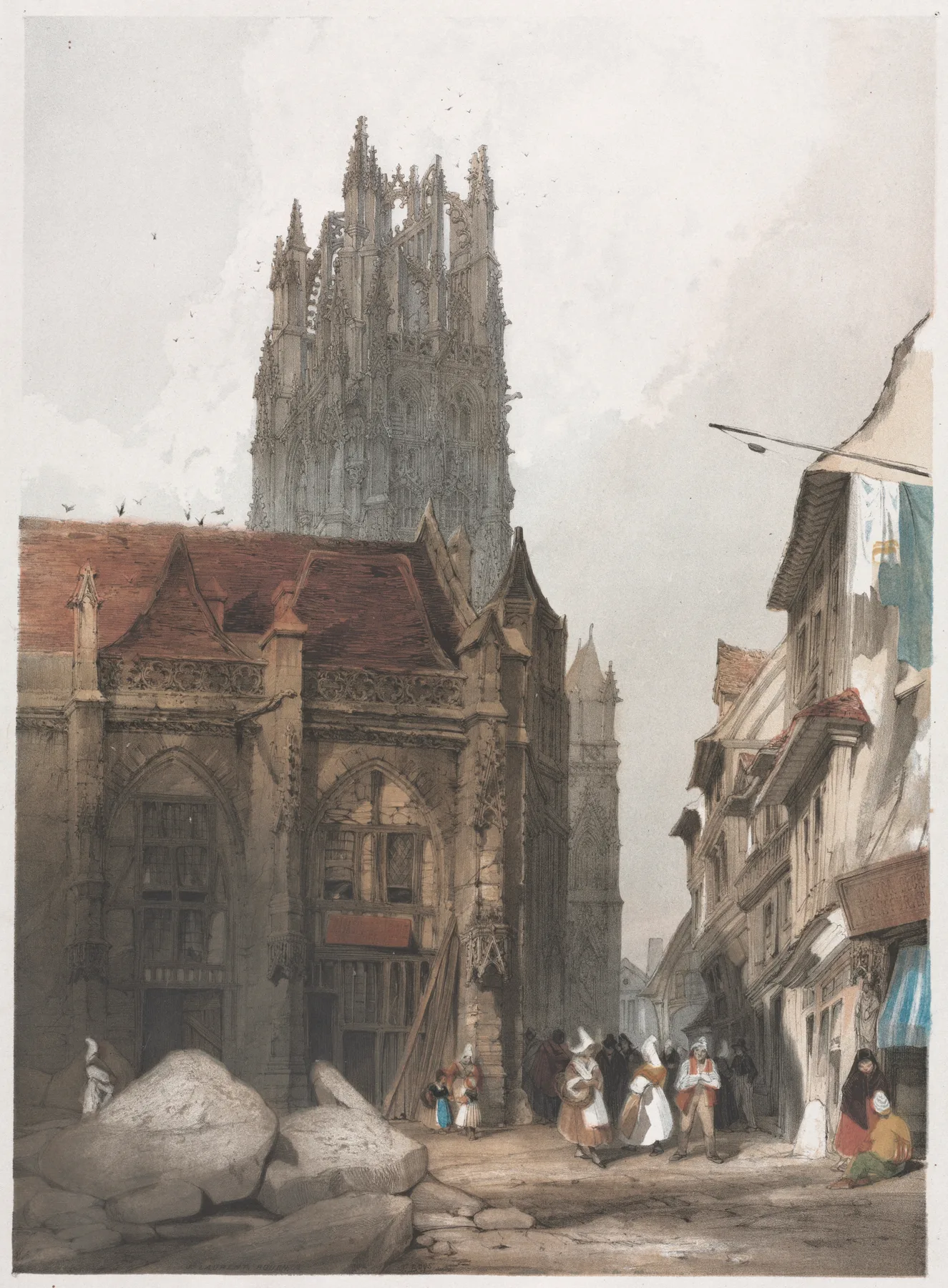 Picturesque Architecture in Paris, Ghent, Antwerp, Rouen:  St. Laurent, Rouen, France, Shotter Boys, 1839