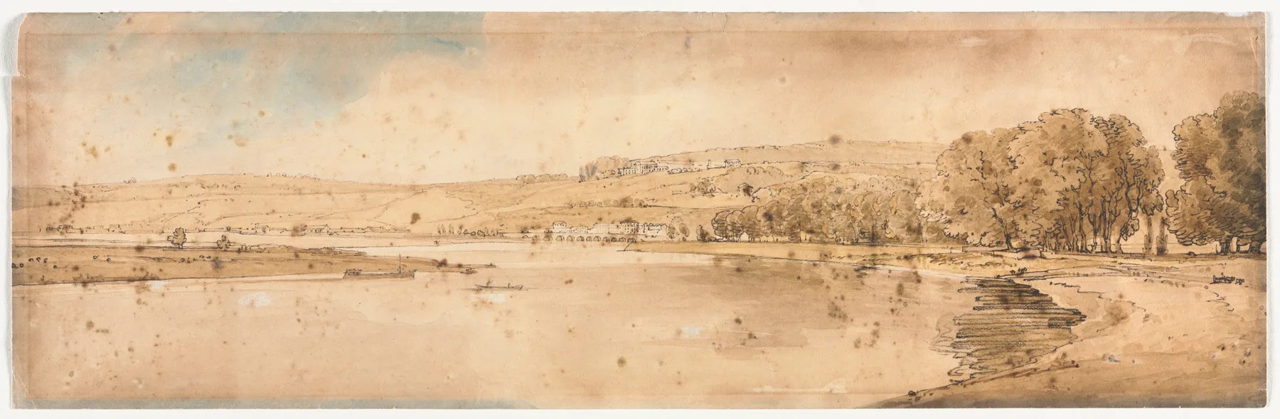 A Selection of Twenty of the Most Picturesque Views in Paris: View of Bell Vue and Pont de Sêve taken from the Terrace near Pont de St. Cloud, Girtin, 1802
