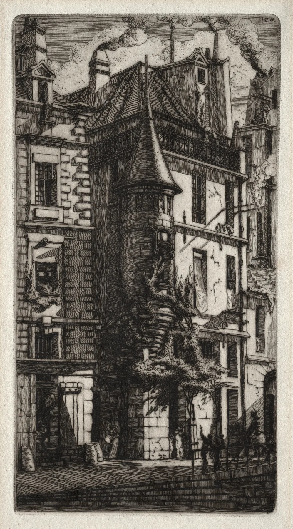 Etchings of Paris:  House with a Turret, Weavers' Street, Meryon, 1852