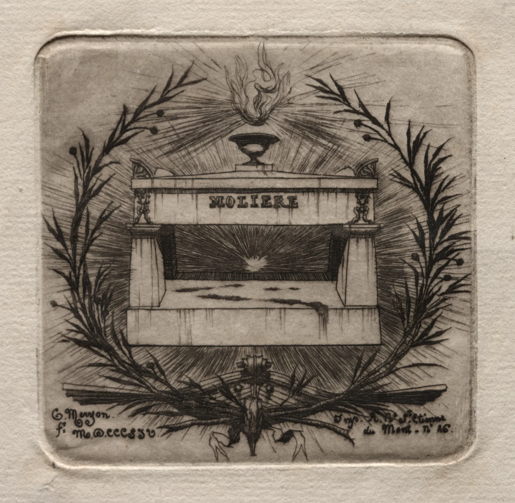 Etchings of Paris:  Molière's Tomb in Père Lachaise Cemetery, Meryon, 1854