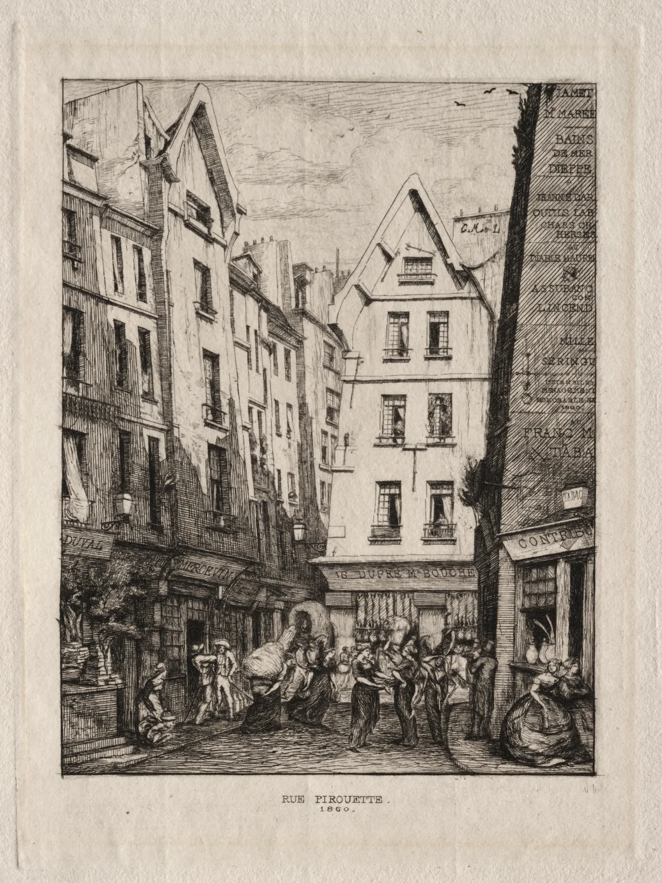 Pirouette Street, near the Markets, Paris, Meryon, 1860