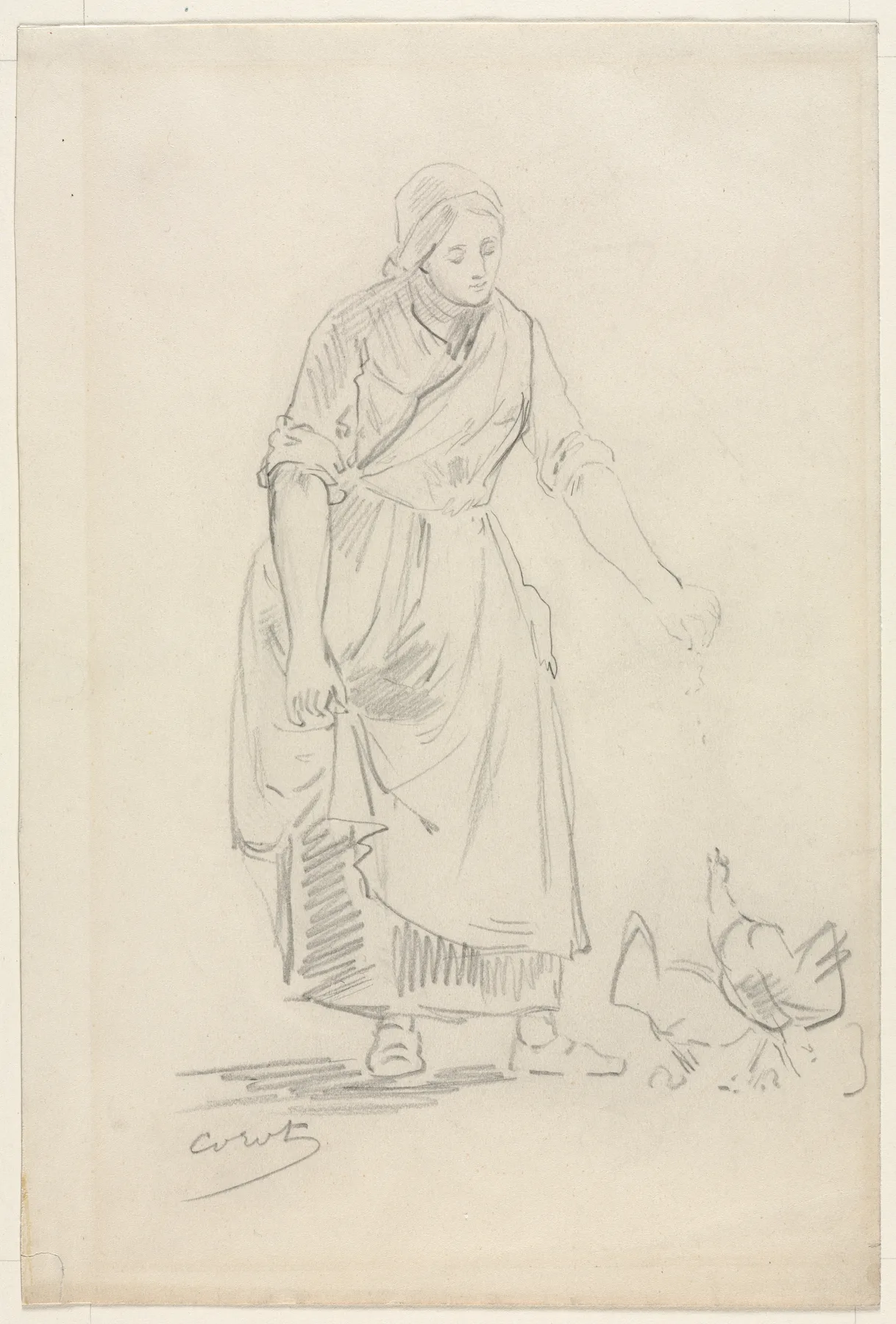 Peasant Girl Feeding Chickens, Corot, 1800s(?)
