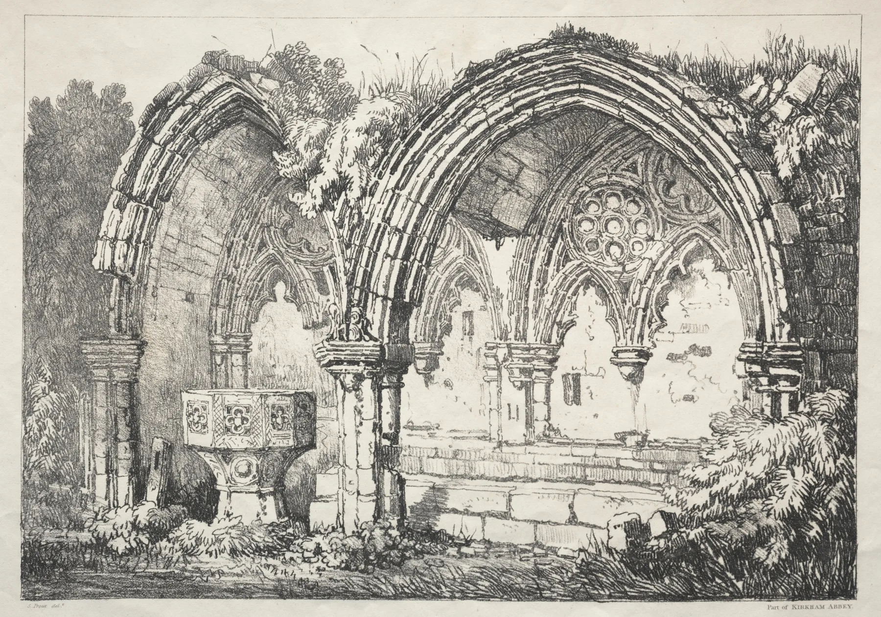 A Series of Ancient Buildings and Rural Cottages in the North of England: Part of Kirkham Abbey, Prout, 1821