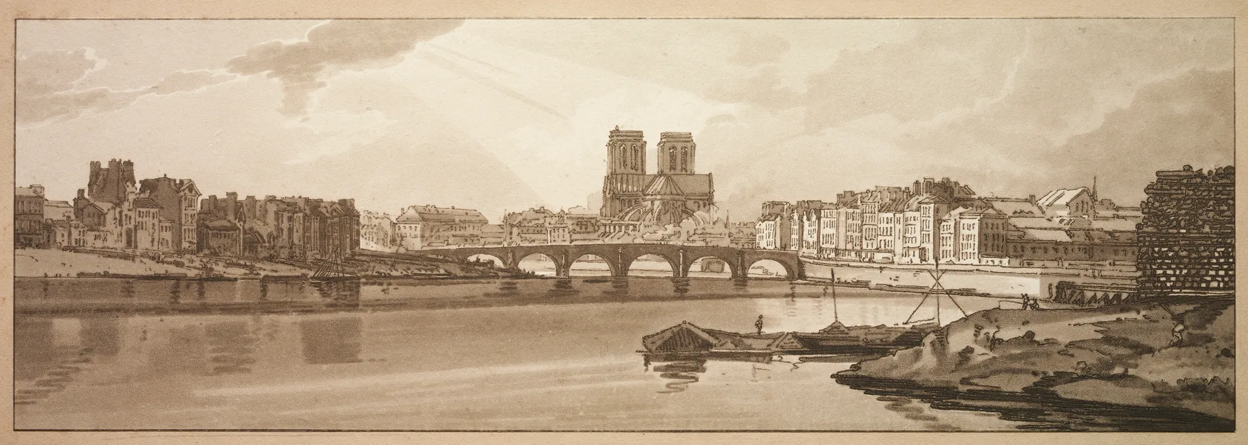 A Selection of Twenty of the Most Picturesque Views in Paris: View of Pont de la Tournelle & Notre Dame taken from the Arsenal, Girtin, 1802