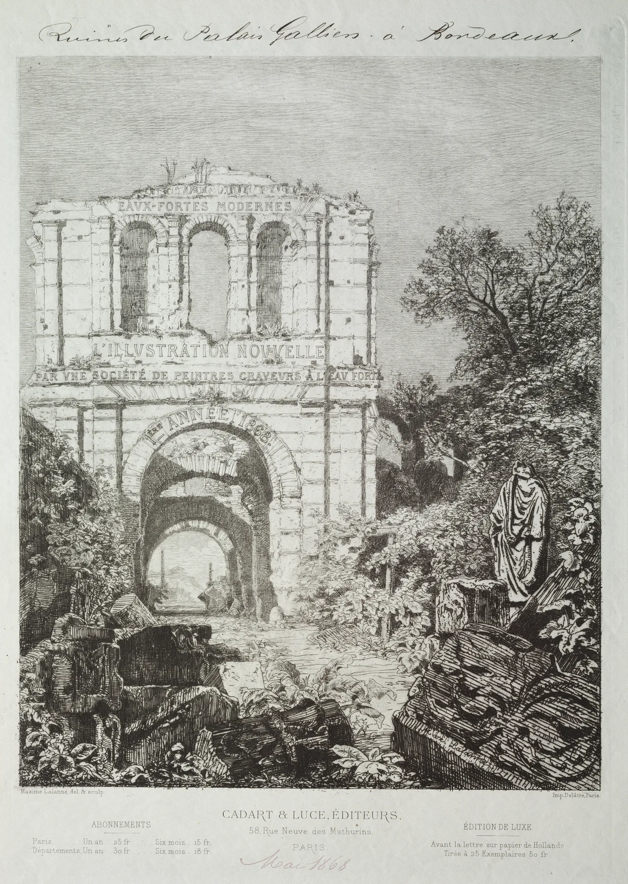 Ruins of the Gallien Palace in Bordeaux, Lalanne, 1866–68