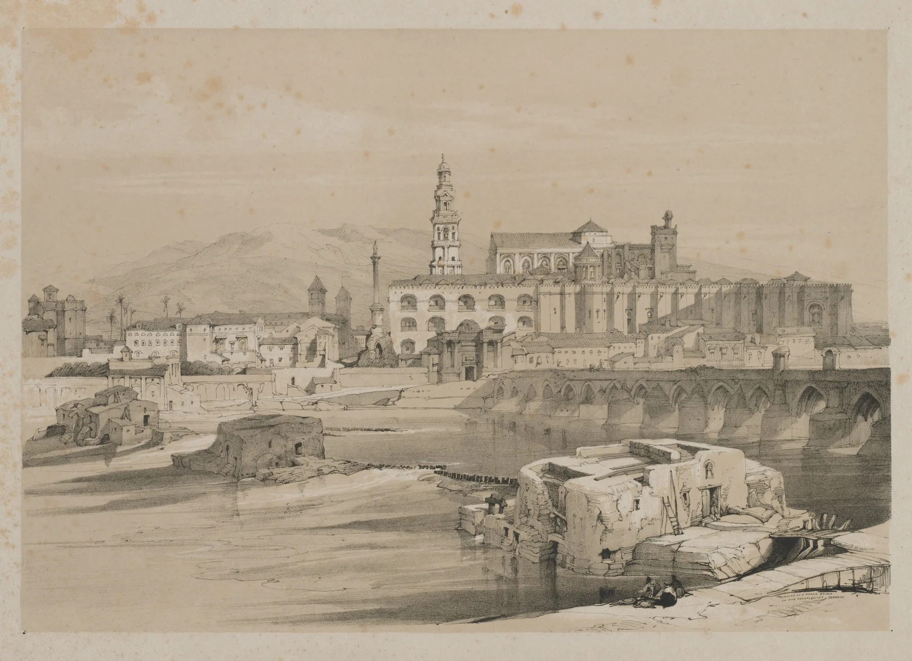 Picturesque Sketches in Spain: Remains of a Roman Bridge on the Guadalquiver, Cordova, Shotter Boys, 1837