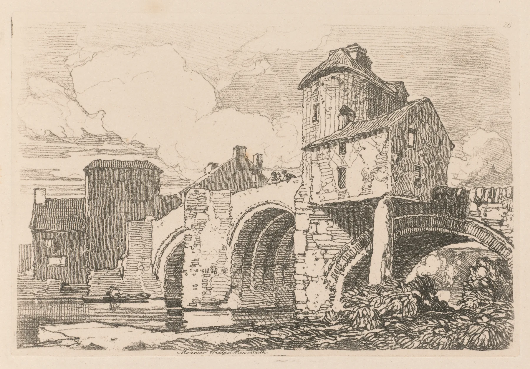 Liber Studiorum: Plate 26, Monnow Bridge, Monmouthshire, Cotman, 1838