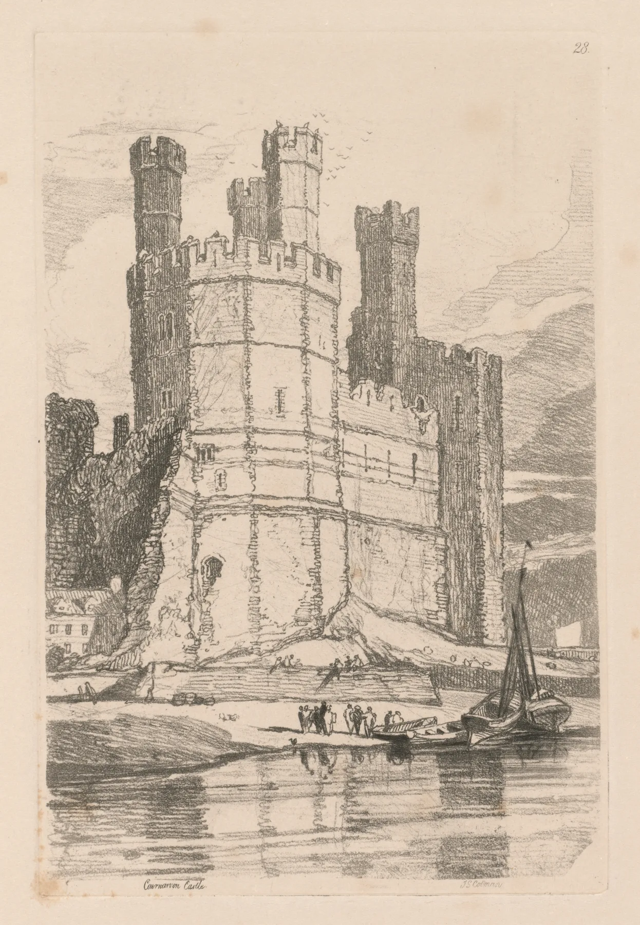 Liber Studiorum: Plate 28, Caernarvon Castle, N. Wales, Cotman, 1838
