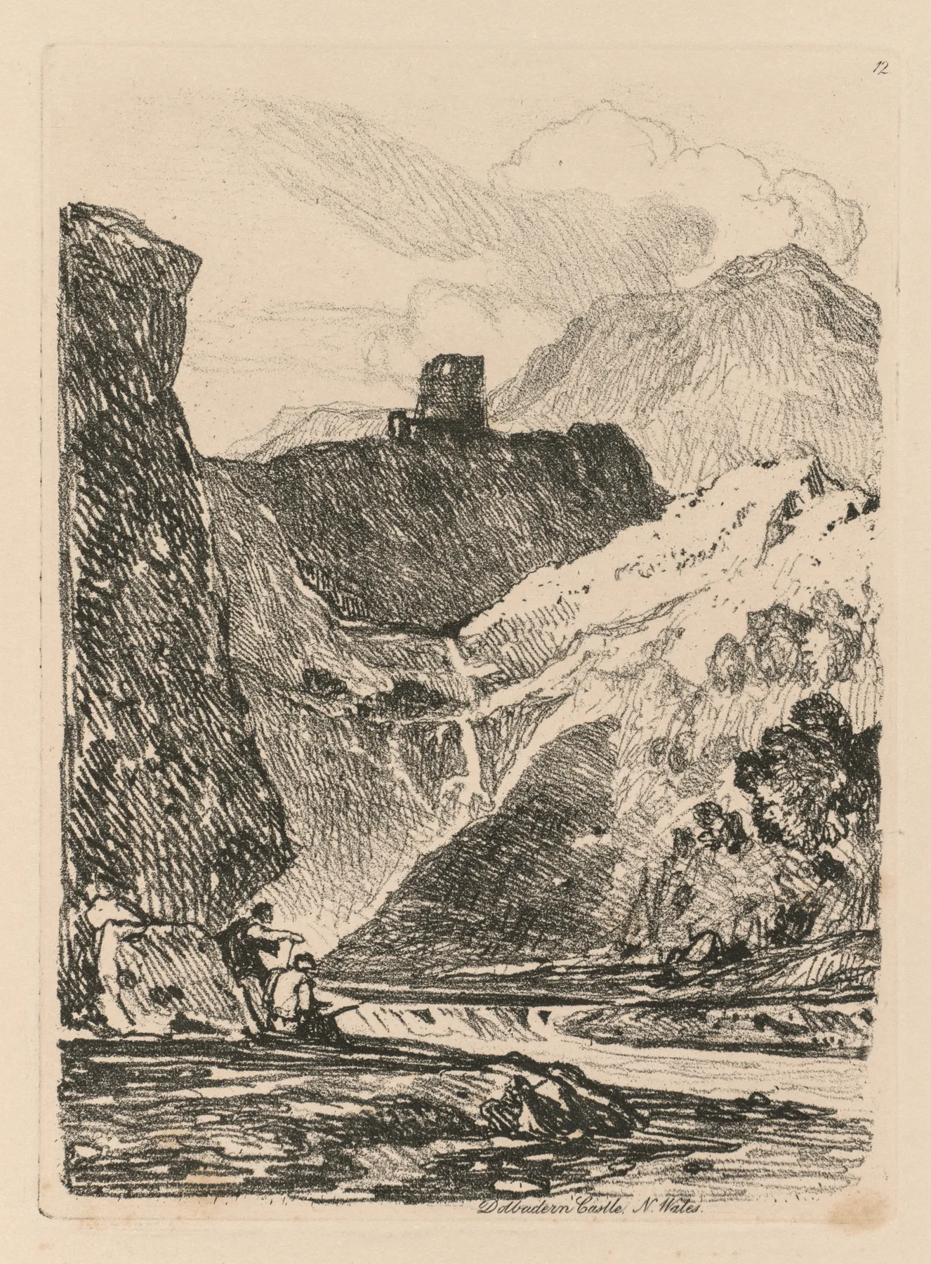 Liber Studiorum: Plate 12, Dolbadern Castle, Llanberris Lake, North Wales, Cotman, 1838