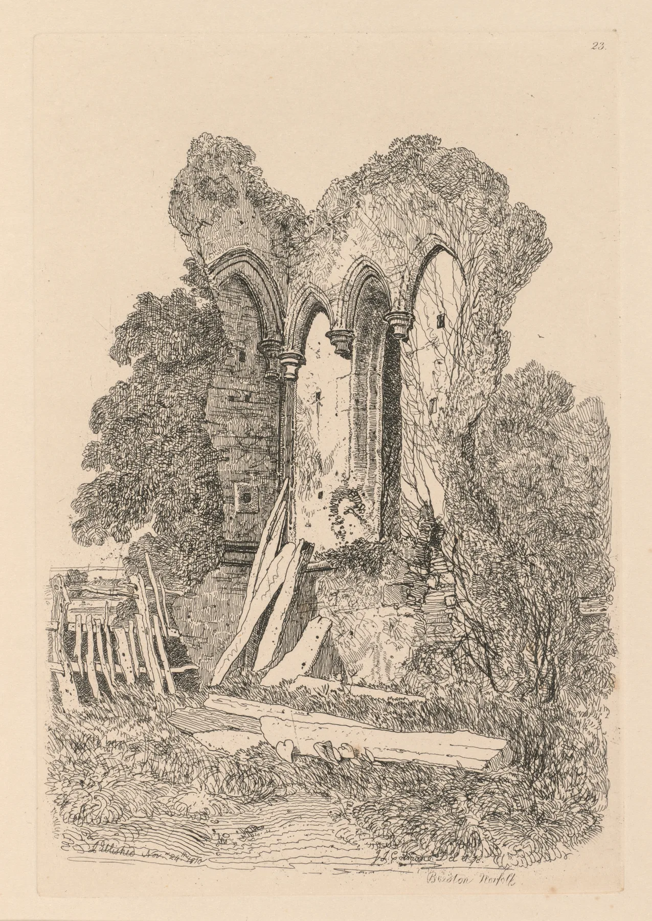 Liber Studiorum: Plate 23, Ruins at Beeston, Norfolk: No. 3, Cotman, 1838