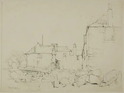 Houses and Stone Wall, Newlyn, Prout