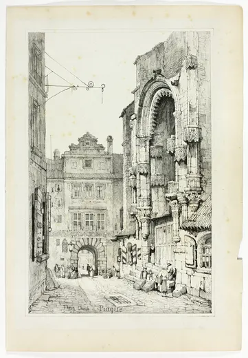 Thein Church, Pragrue, from Facsimiles of Sketches made in Flanders and Germany, Prout