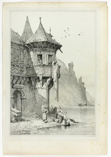 At Braubach on the Rhine, from Facsimiles of Sketches made in Flanders and Germany, Prout