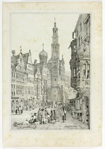 Augsburg, from Facsimiles of Sketches made in Flanders and Germany, Prout