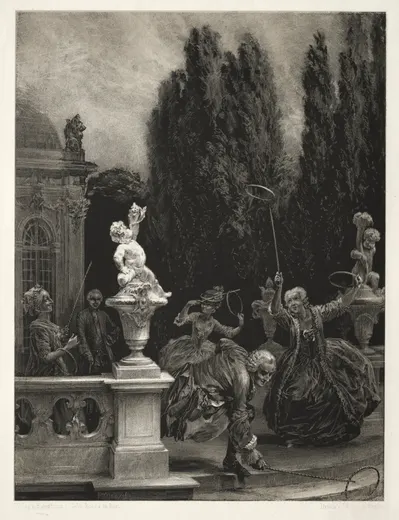 Essay on Stone with Brush and Scraper: Playing at Hoops on the Castle Terrace, Menzel