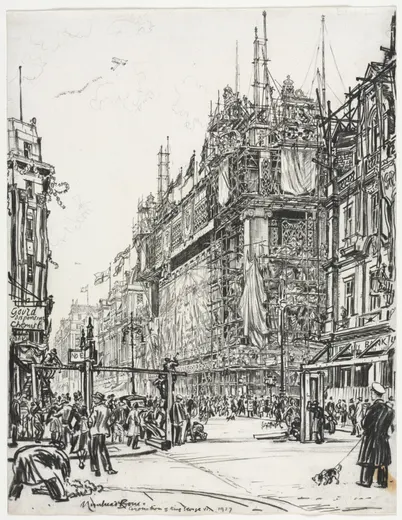 Selfridges, Oxford Street; Coronation of George VI, Muirhead Bone