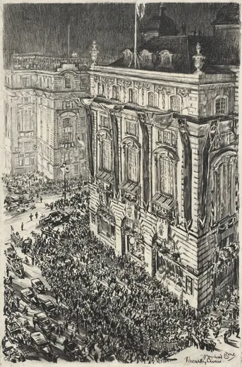 Piccadilly Circus, Eve of the Coronation of George VI, Muirhead Bone