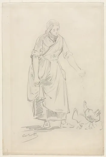Peasant Girl Feeding Chickens, Corot