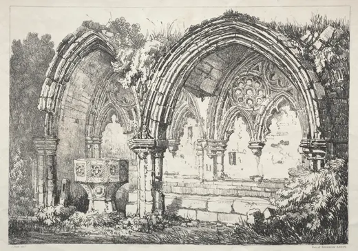 A Series of Ancient Buildings and Rural Cottages in the North of England: Part of Kirkham Abbey, Prout