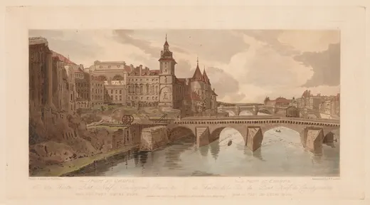 A Selection of Twenty of the Most Picturesque Views in Paris: View of Pont au Change, the City Theatre, Pont Neuf, Conciergerie Prison, &c taken from Pont Notre Dame, Girtin