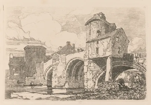 Liber Studiorum: Plate 26, Monnow Bridge, Monmouthshire, Cotman