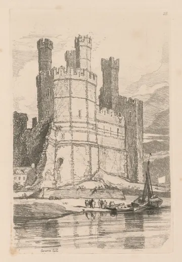 Liber Studiorum: Plate 28, Caernarvon Castle, N. Wales, Cotman